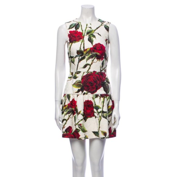 Dolce Gabbana Rose-Print Brocade Dress IT36 - Picture 6 of 8